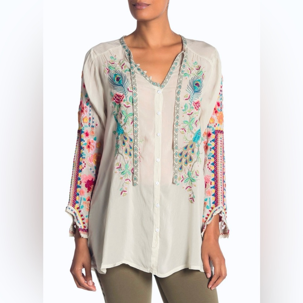 Johnny Was Peacock Sable Embroidered Tunic